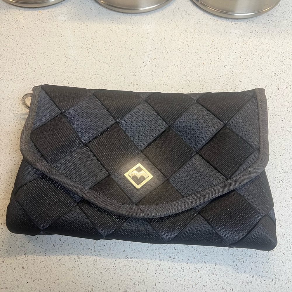 Black Woven “Maggie Bags” Envelope Bag with Attached Key Ring